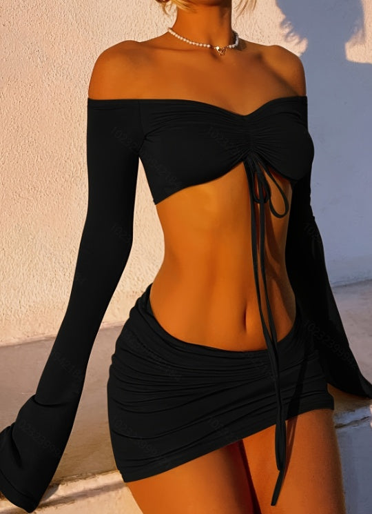 Conjunto VENUS Curve Y2K – Off-Shoulder Ruched Set
